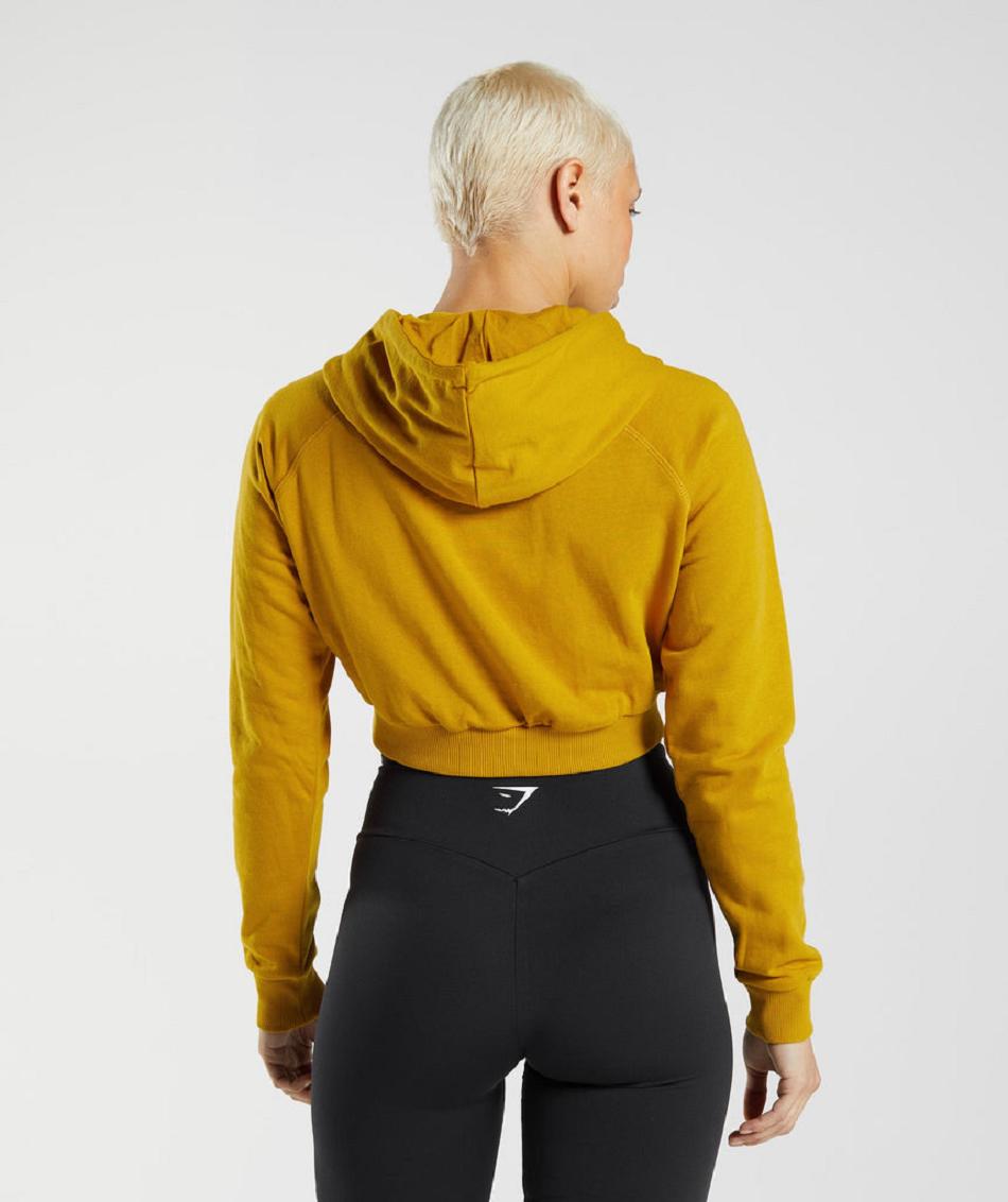 Bluzy Z Kapturem Damskie Gymshark Treningowe Cropped Żółte | PL 2738AHK